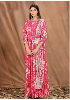 Pink  Viscose Designer Gown
